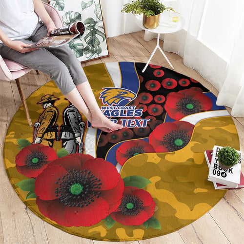 West Eagles ANZAC Personalised Round Carpet Lest We Forget Poppy Camo