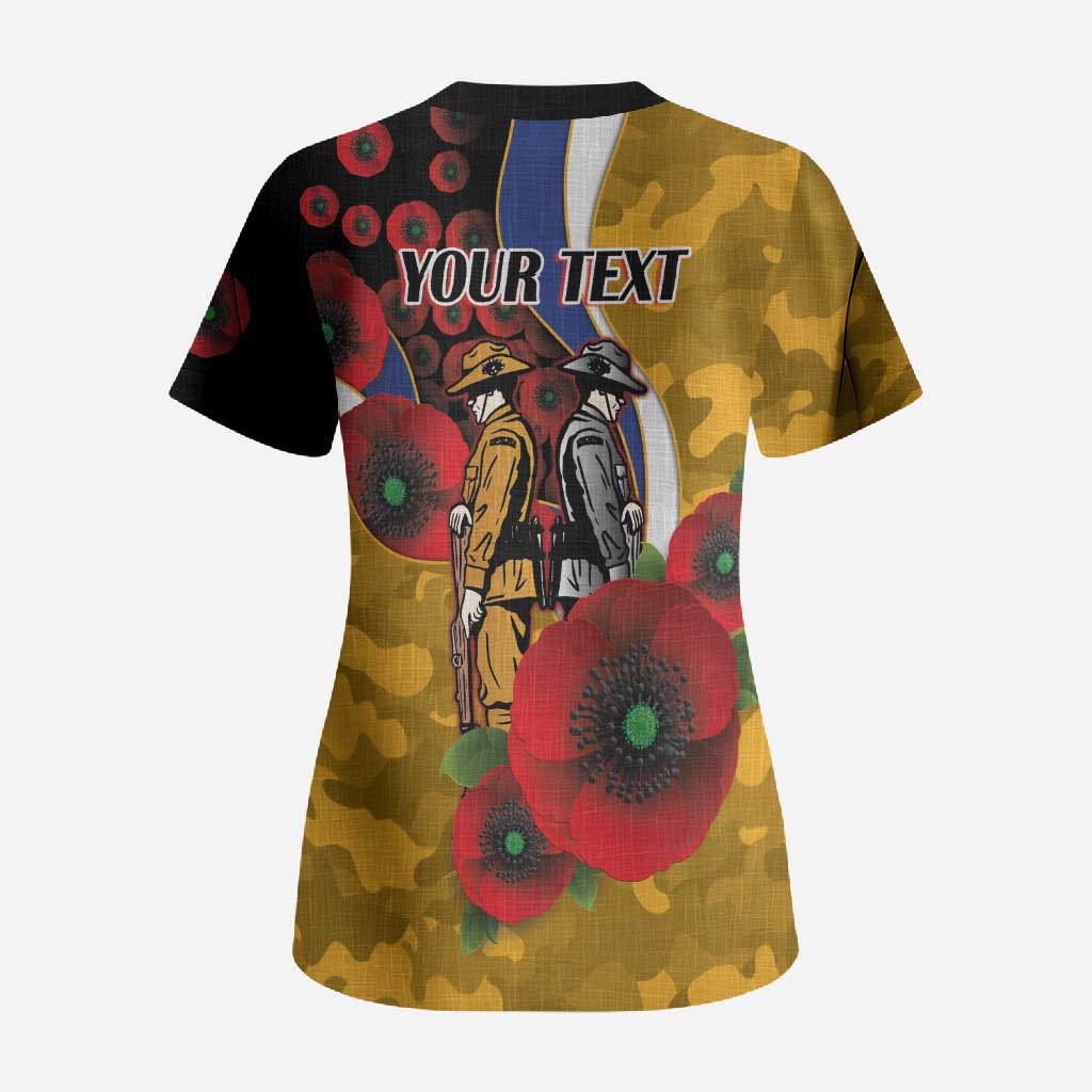 West Eagles ANZAC Personalised Scrub Top Lest We Forget Poppy Camo