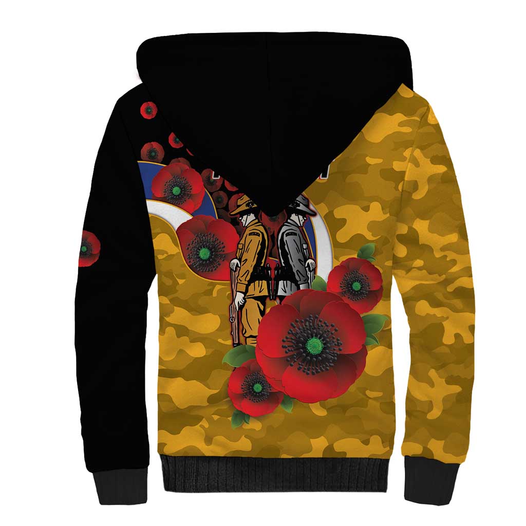 West Eagles ANZAC Personalised Sherpa Hoodie Lest We Forget Poppy Camo