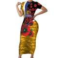 West Eagles ANZAC Personalised Short Sleeve Bodycon Dress Lest We Forget Poppy Camo
