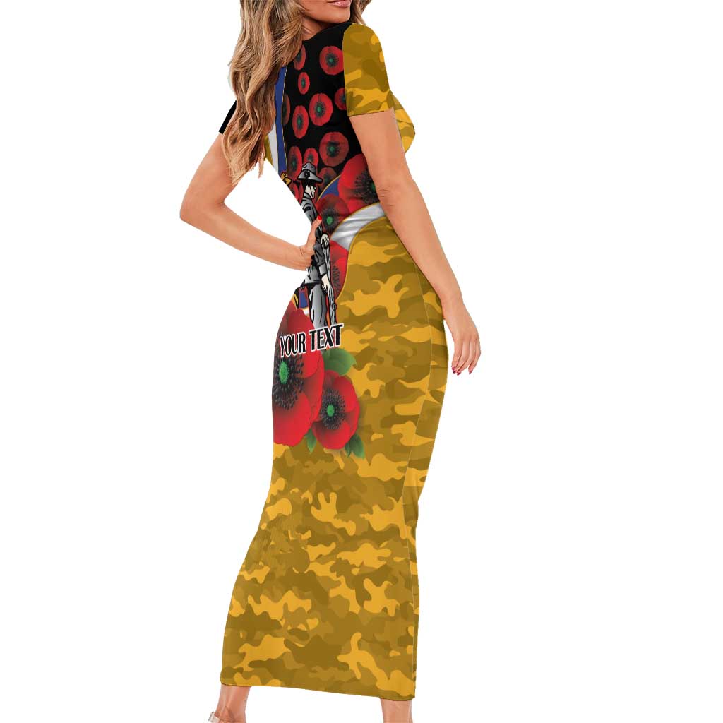 West Eagles ANZAC Personalised Short Sleeve Bodycon Dress Lest We Forget Poppy Camo