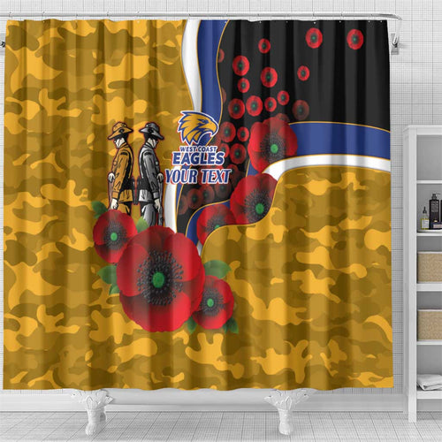 West Eagles ANZAC Personalised Shower Curtain Lest We Forget Poppy Camo