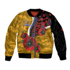 West Eagles ANZAC Personalised Sleeve Zip Bomber Jacket Lest We Forget Poppy Camo