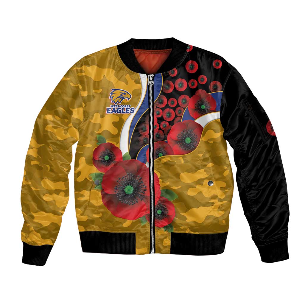 West Eagles ANZAC Personalised Sleeve Zip Bomber Jacket Lest We Forget Poppy Camo