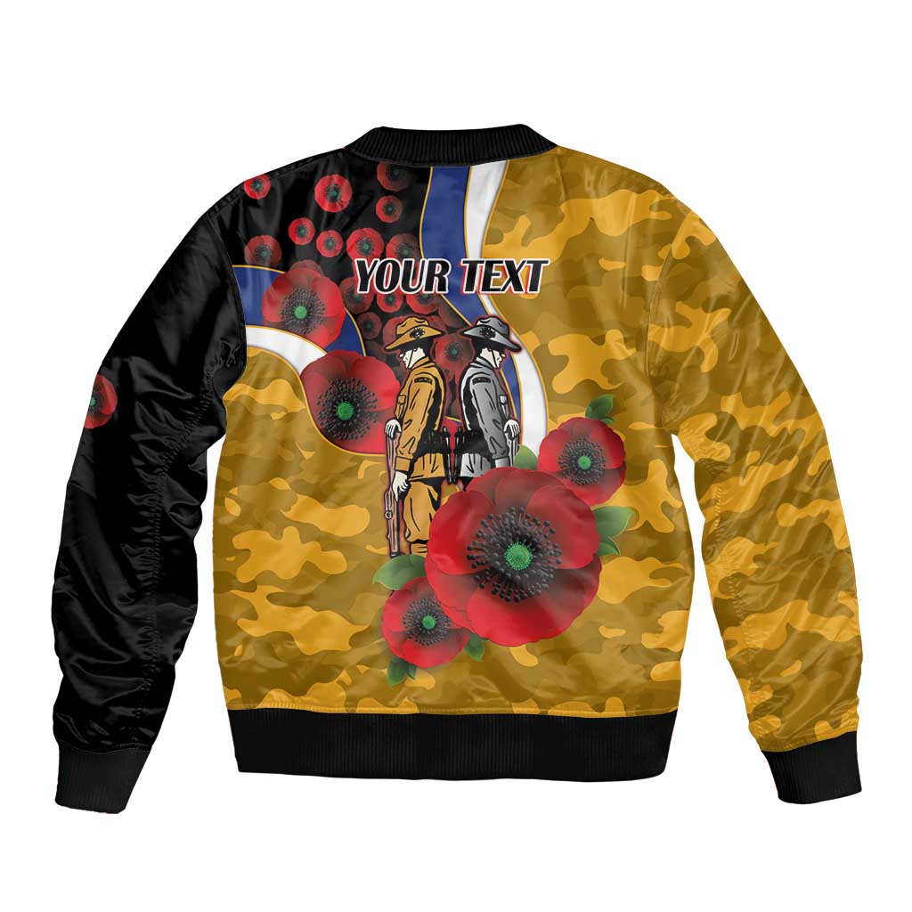 West Eagles ANZAC Personalised Sleeve Zip Bomber Jacket Lest We Forget Poppy Camo