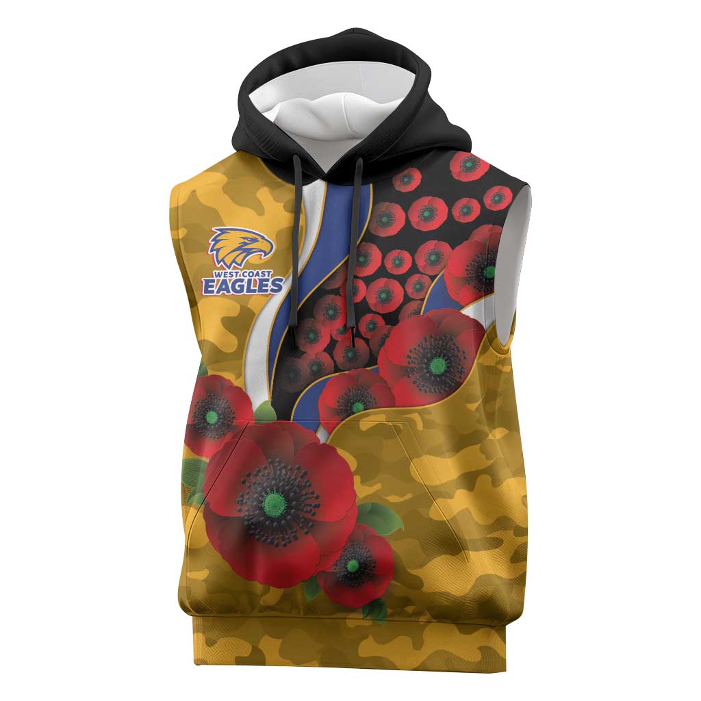 West Eagles ANZAC Personalised Sleeveless Hoodie Lest We Forget Poppy Camo