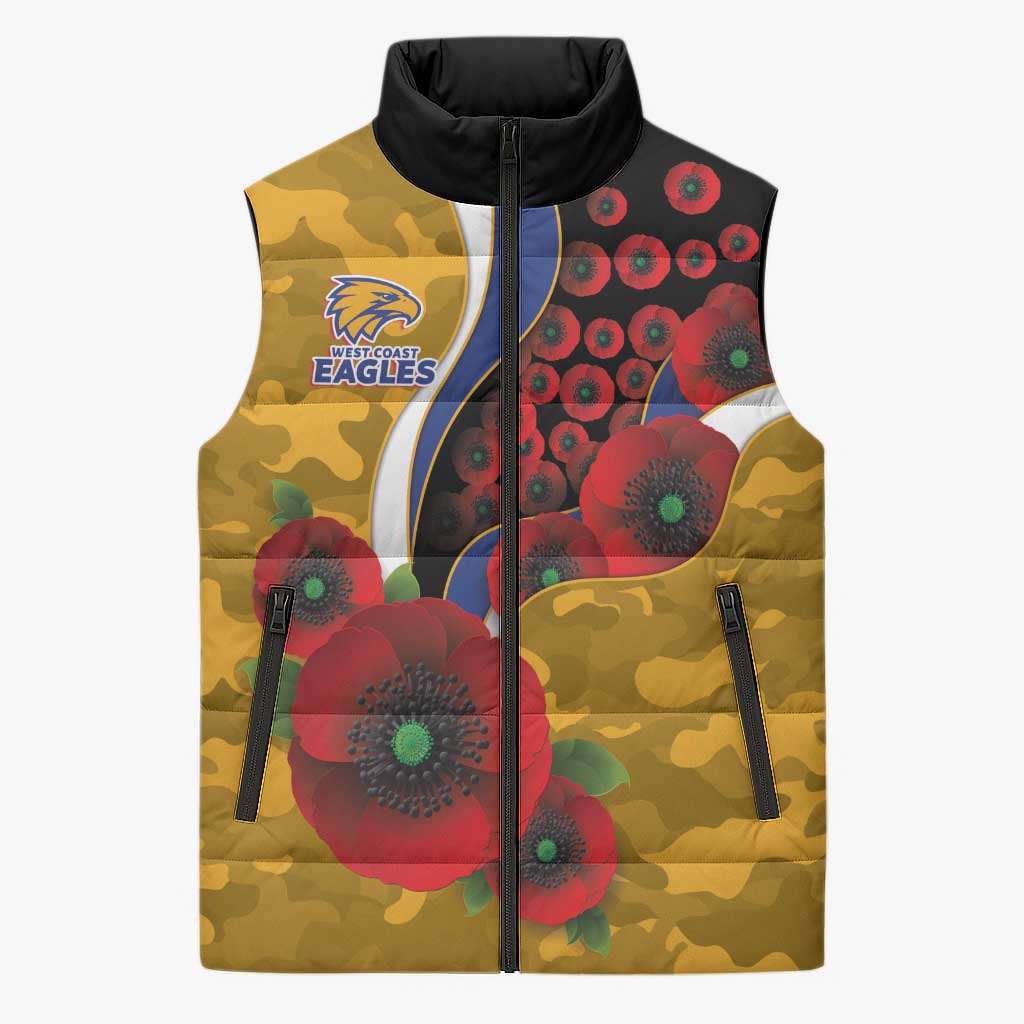 West Eagles ANZAC Personalised Sleeveless Puffer Jacket Lest We Forget Poppy Camo