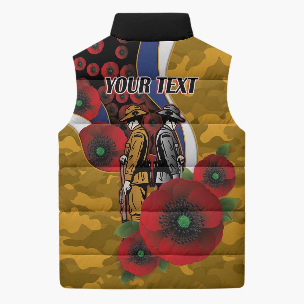West Eagles ANZAC Personalised Sleeveless Puffer Jacket Lest We Forget Poppy Camo