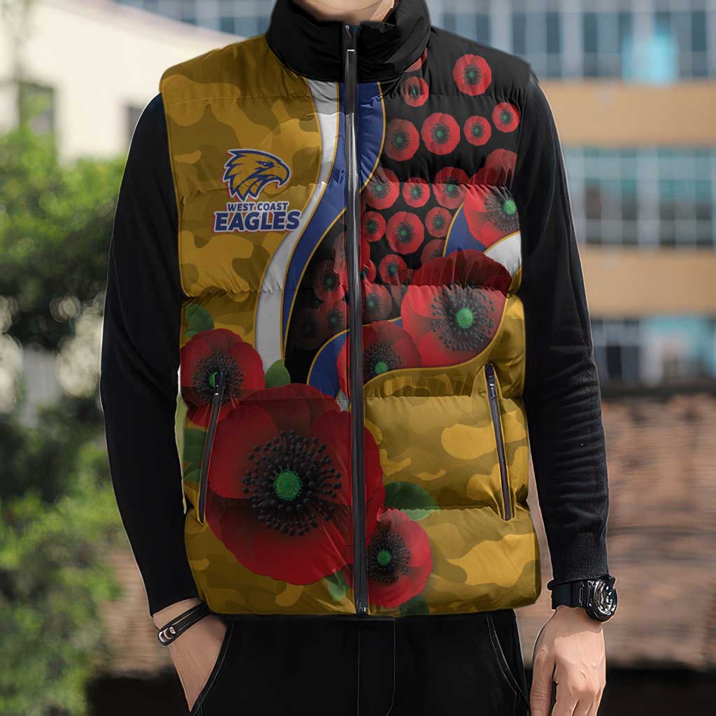West Eagles ANZAC Personalised Sleeveless Puffer Jacket Lest We Forget Poppy Camo