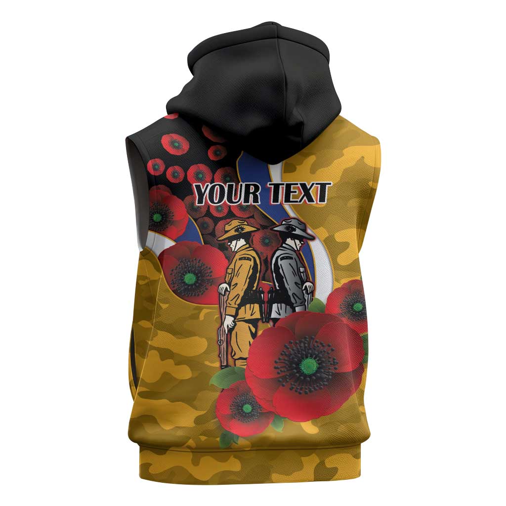 West Eagles ANZAC Personalised Sleeveless Zip Hoodie Lest We Forget Poppy Camo