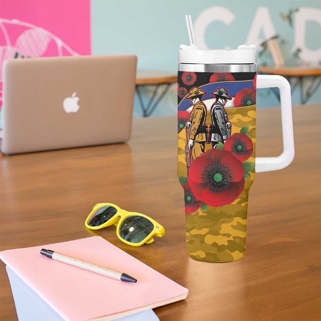 West Eagles ANZAC Personalised Tumbler With Handle Lest We Forget Poppy Camo