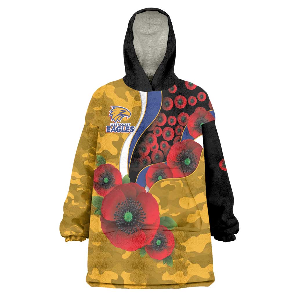 West Eagles ANZAC Personalised Wearable Blanket Hoodie Lest We Forget Poppy Camo