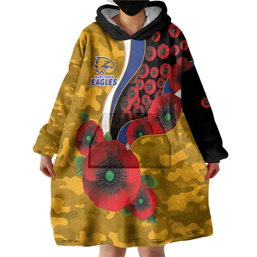West Eagles ANZAC Personalised Wearable Blanket Hoodie Lest We Forget Poppy Camo