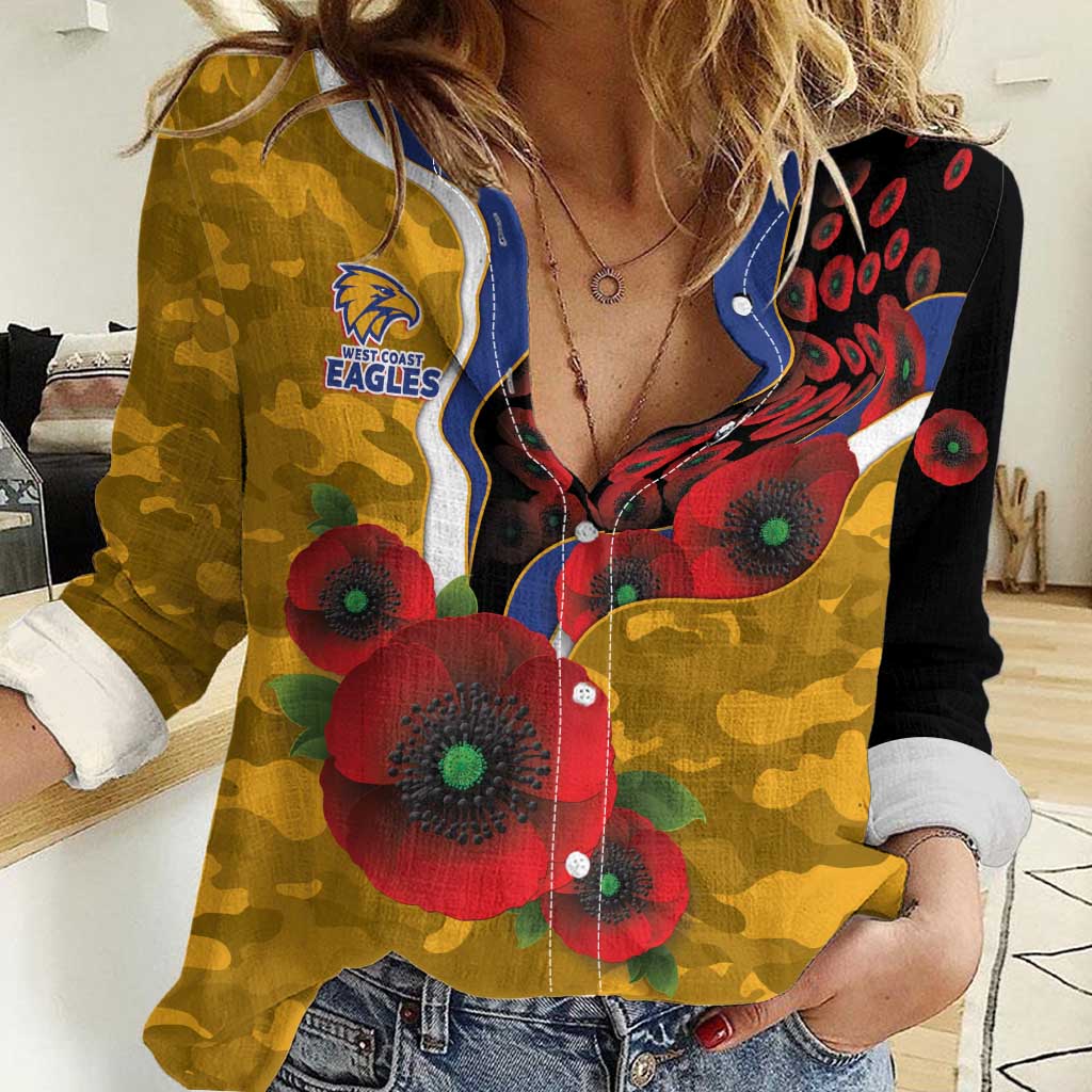West Eagles ANZAC Personalised Women Casual Shirt Lest We Forget Poppy Camo