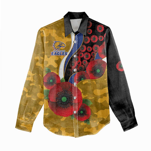 West Eagles ANZAC Personalised Women Casual Shirt Lest We Forget Poppy Camo