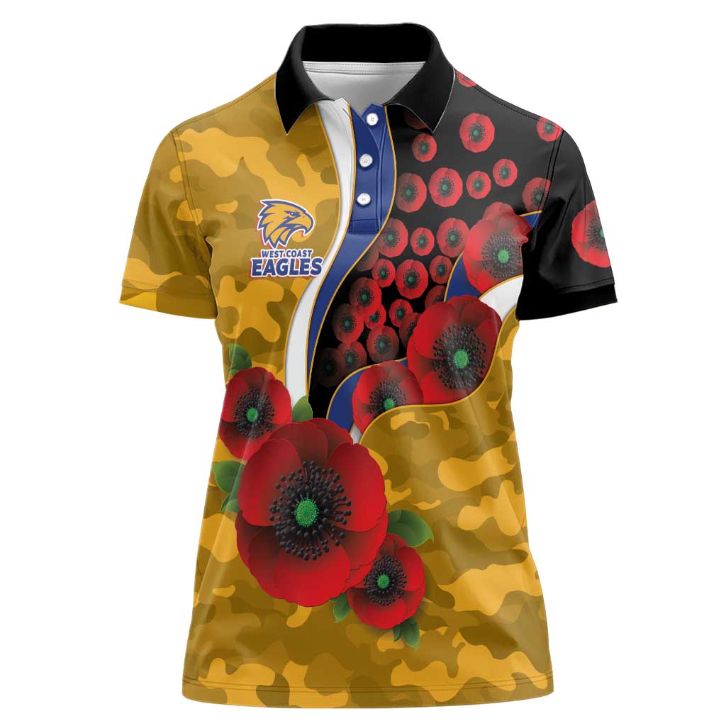 West Eagles ANZAC Personalised Women Polo Shirt Lest We Forget Poppy Camo