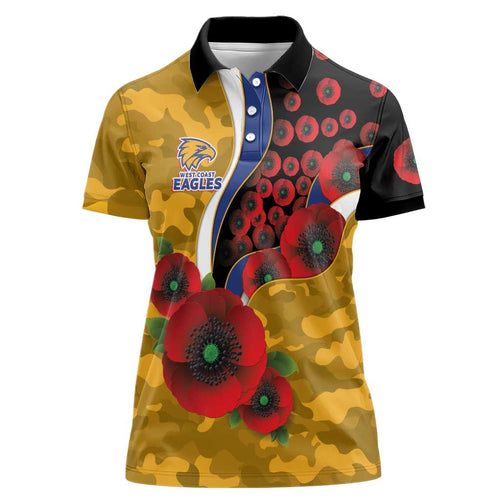 West Eagles ANZAC Personalised Women Polo Shirt Lest We Forget Poppy Camo