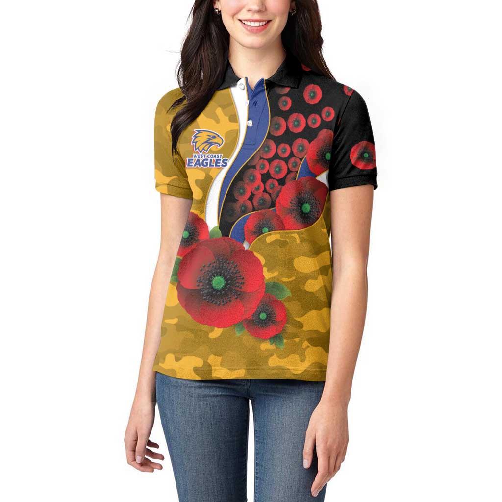 West Eagles ANZAC Personalised Women Polo Shirt Lest We Forget Poppy Camo