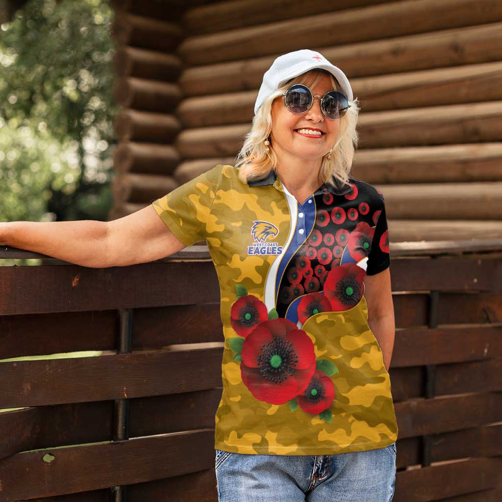 West Eagles ANZAC Personalised Women Polo Shirt Lest We Forget Poppy Camo