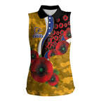 West Eagles ANZAC Personalised Women Sleeveless Polo Shirt Lest We Forget Poppy Camo