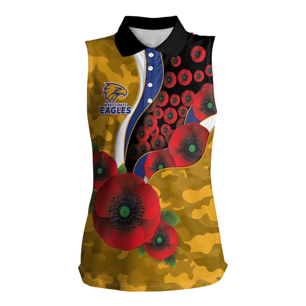 West Eagles ANZAC Personalised Women Sleeveless Polo Shirt Lest We Forget Poppy Camo
