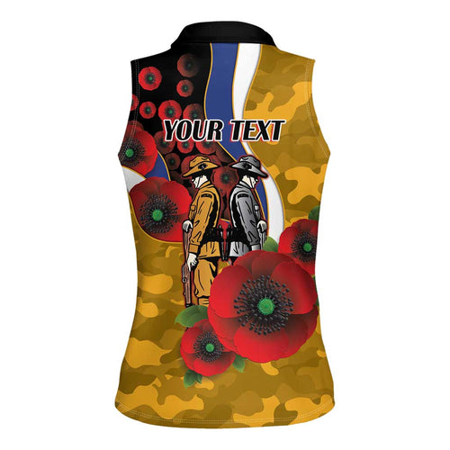 West Eagles ANZAC Personalised Women Sleeveless Polo Shirt Lest We Forget Poppy Camo