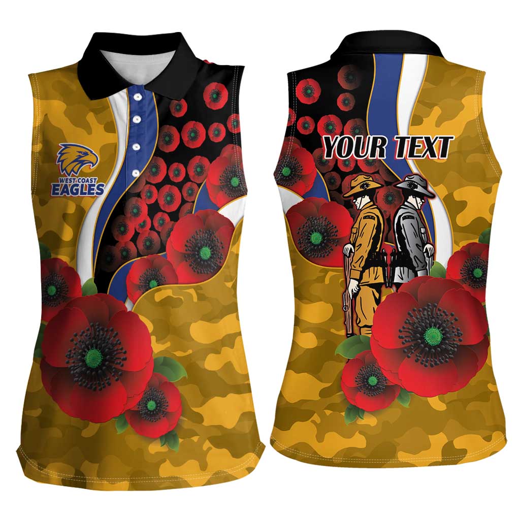 West Eagles ANZAC Personalised Women Sleeveless Polo Shirt Lest We Forget Poppy Camo