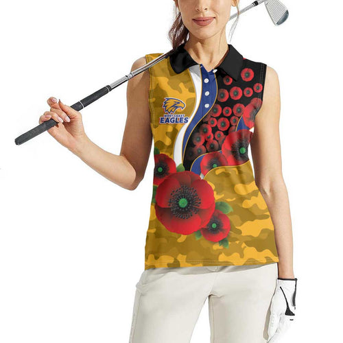 West Eagles ANZAC Personalised Women Sleeveless Polo Shirt Lest We Forget Poppy Camo