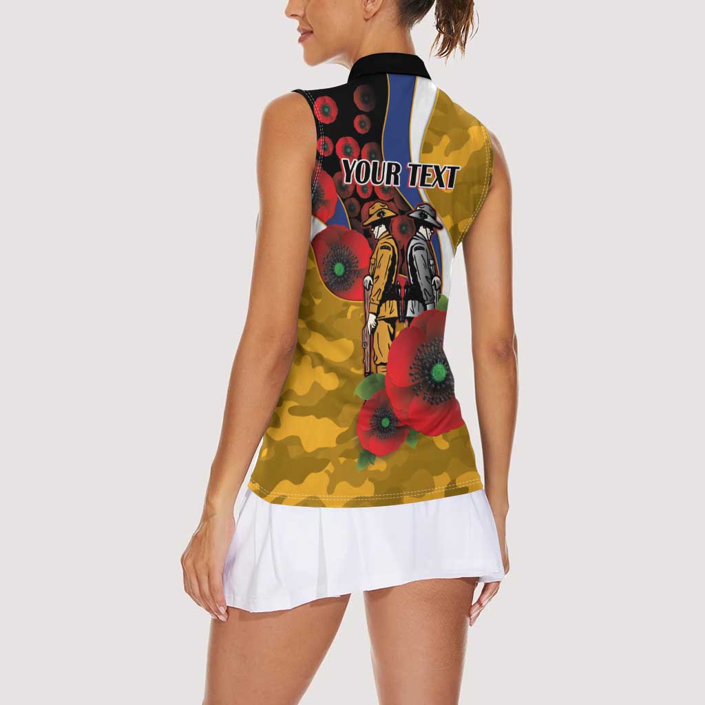 West Eagles ANZAC Personalised Women Sleeveless Polo Shirt Lest We Forget Poppy Camo