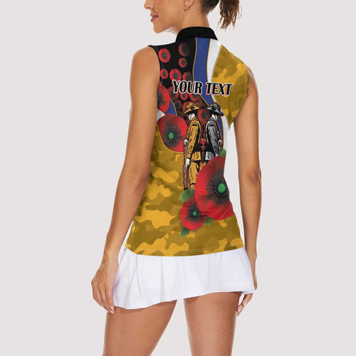 West Eagles ANZAC Personalised Women Sleeveless Polo Shirt Lest We Forget Poppy Camo