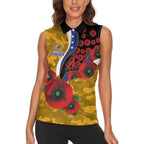 West Eagles ANZAC Personalised Women Sleeveless Polo Shirt Lest We Forget Poppy Camo