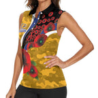 West Eagles ANZAC Personalised Women Sleeveless Polo Shirt Lest We Forget Poppy Camo
