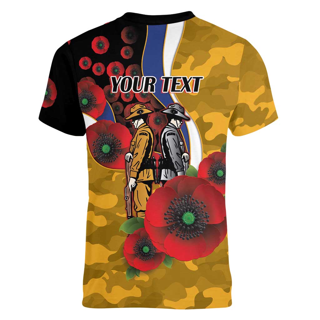 West Eagles ANZAC Personalised Women V-Neck T-Shirt Lest We Forget Poppy Camo