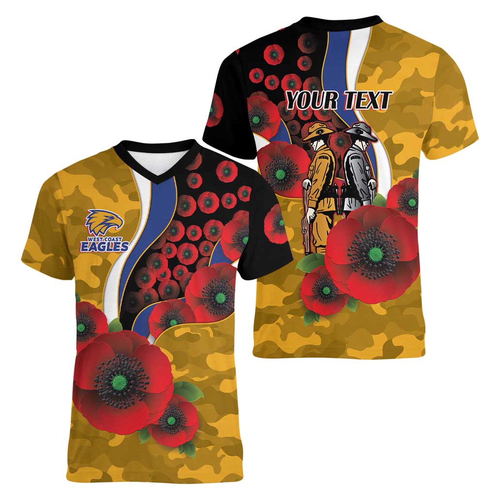 West Eagles ANZAC Personalised Women V-Neck T-Shirt Lest We Forget Poppy Camo
