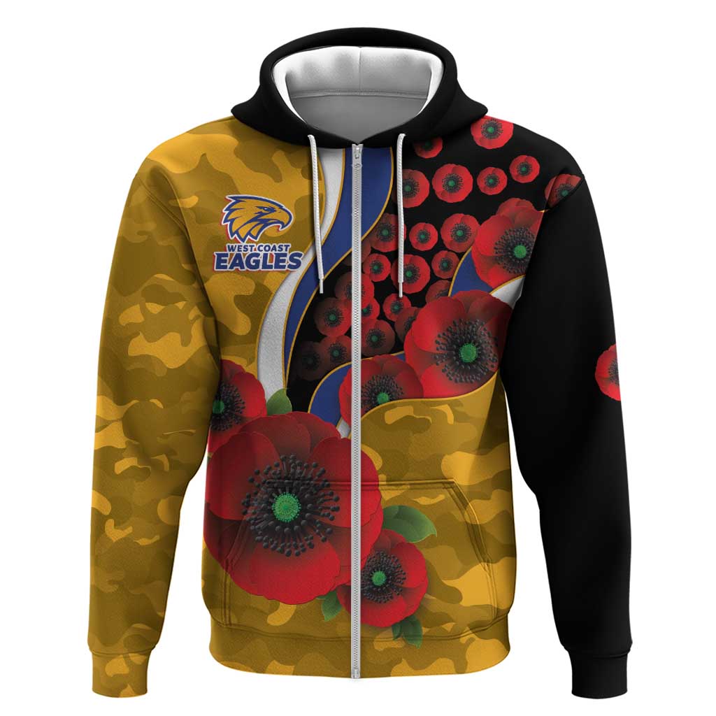 West Eagles ANZAC Personalised Zip Hoodie Lest We Forget Poppy Camo