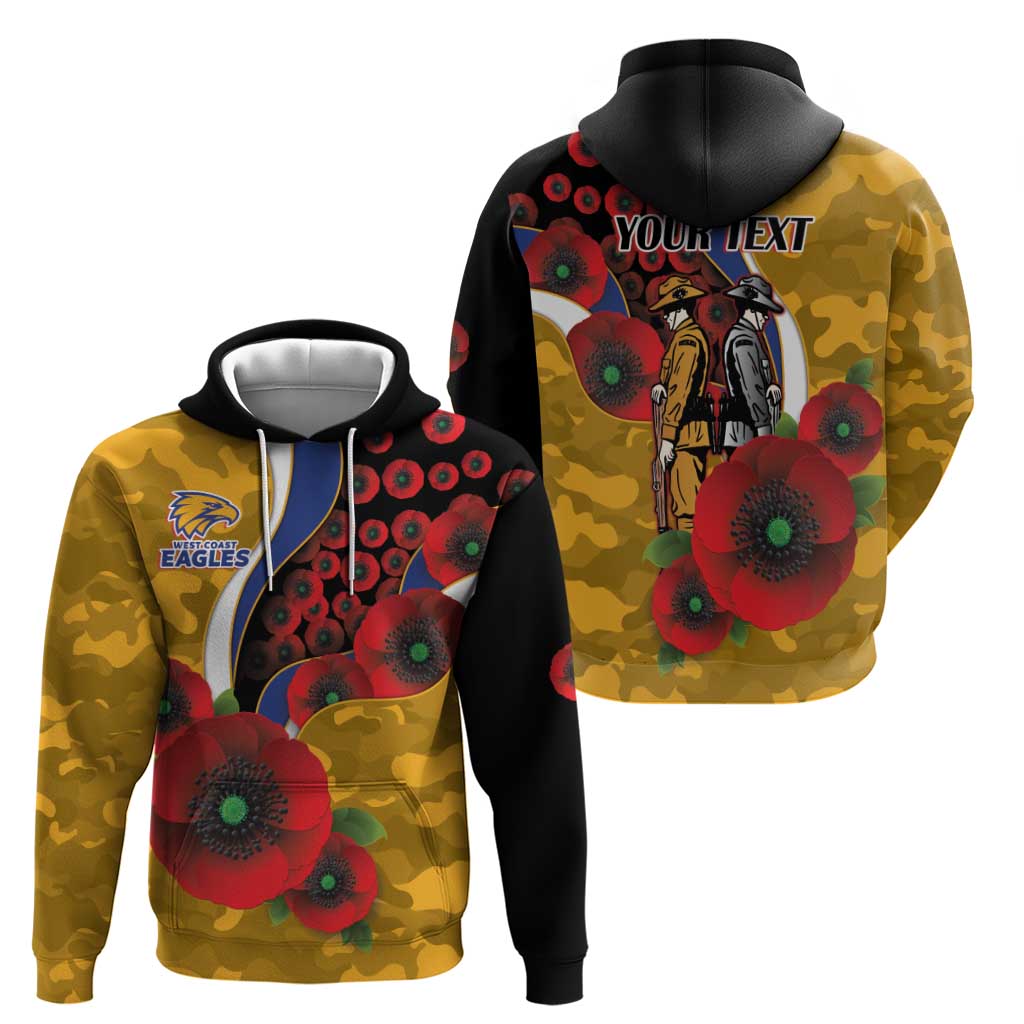 West Eagles ANZAC Personalised Zip Hoodie Lest We Forget Poppy Camo