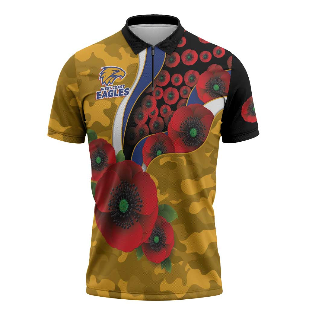 West Eagles ANZAC Personalised Zipper Polo Shirt Lest We Forget Poppy Camo