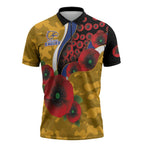 West Eagles ANZAC Personalised Zipper Polo Shirt Lest We Forget Poppy Camo