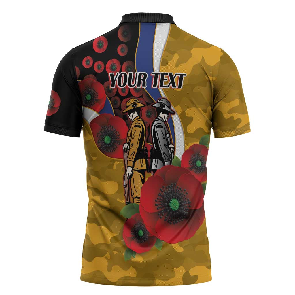 West Eagles ANZAC Personalised Zipper Polo Shirt Lest We Forget Poppy Camo