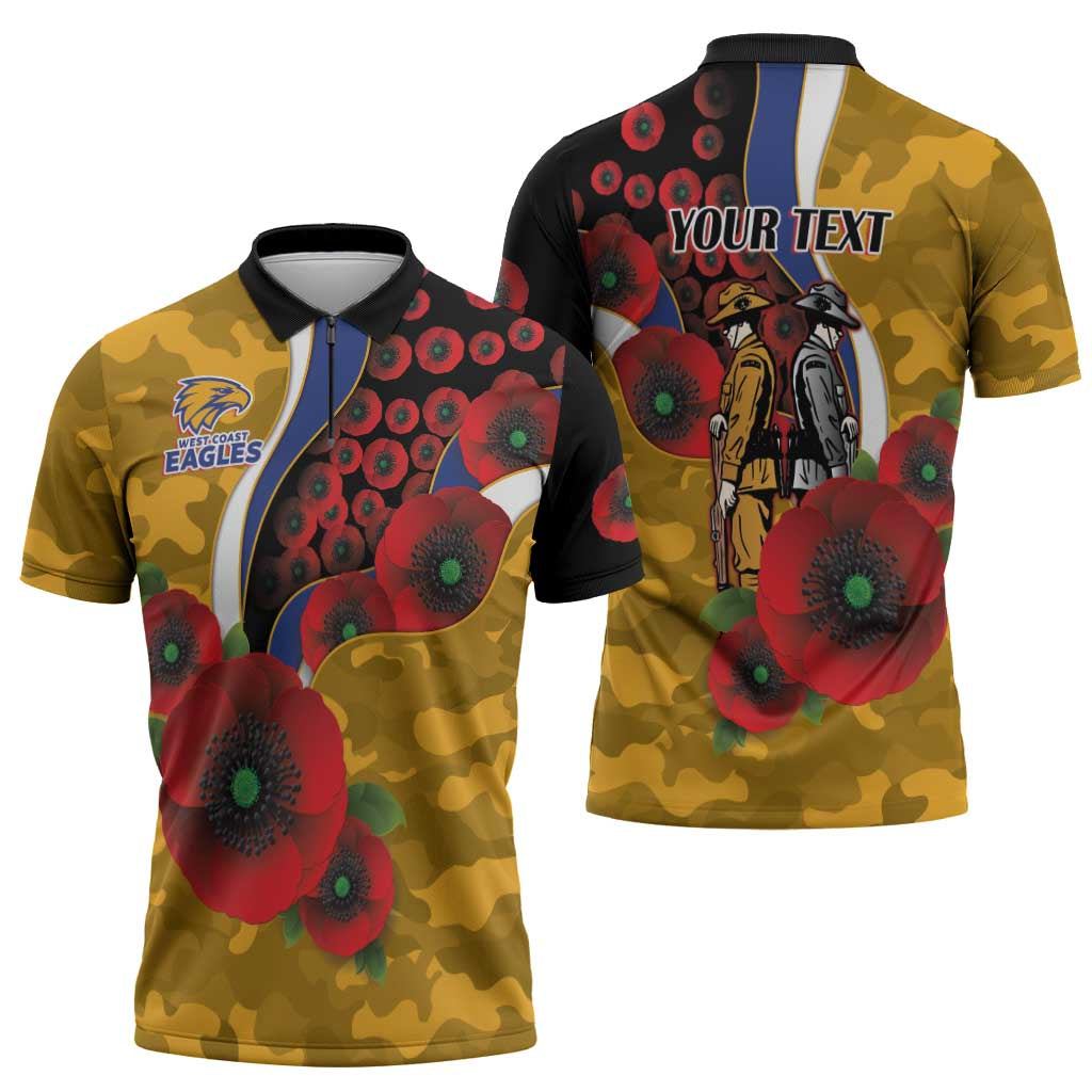 West Eagles ANZAC Personalised Zipper Polo Shirt Lest We Forget Poppy Camo