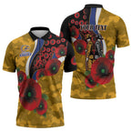 West Eagles ANZAC Personalised Zipper Polo Shirt Lest We Forget Poppy Camo