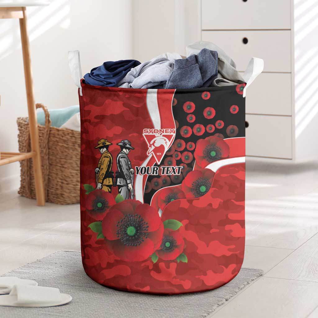 Sydney Swans ANZAC Personalised Laundry Basket Lest We Forget Poppy Camo