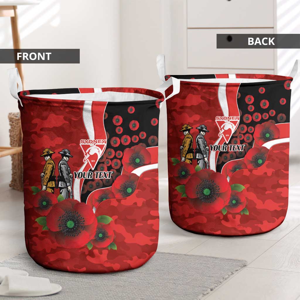 Sydney Swans ANZAC Personalised Laundry Basket Lest We Forget Poppy Camo