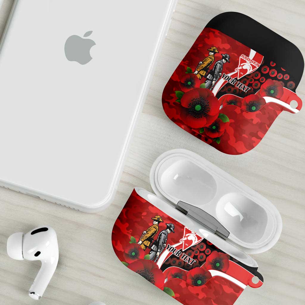 Sydney Swans ANZAC Personalised AirPods Case Lest We Forget Poppy Camo