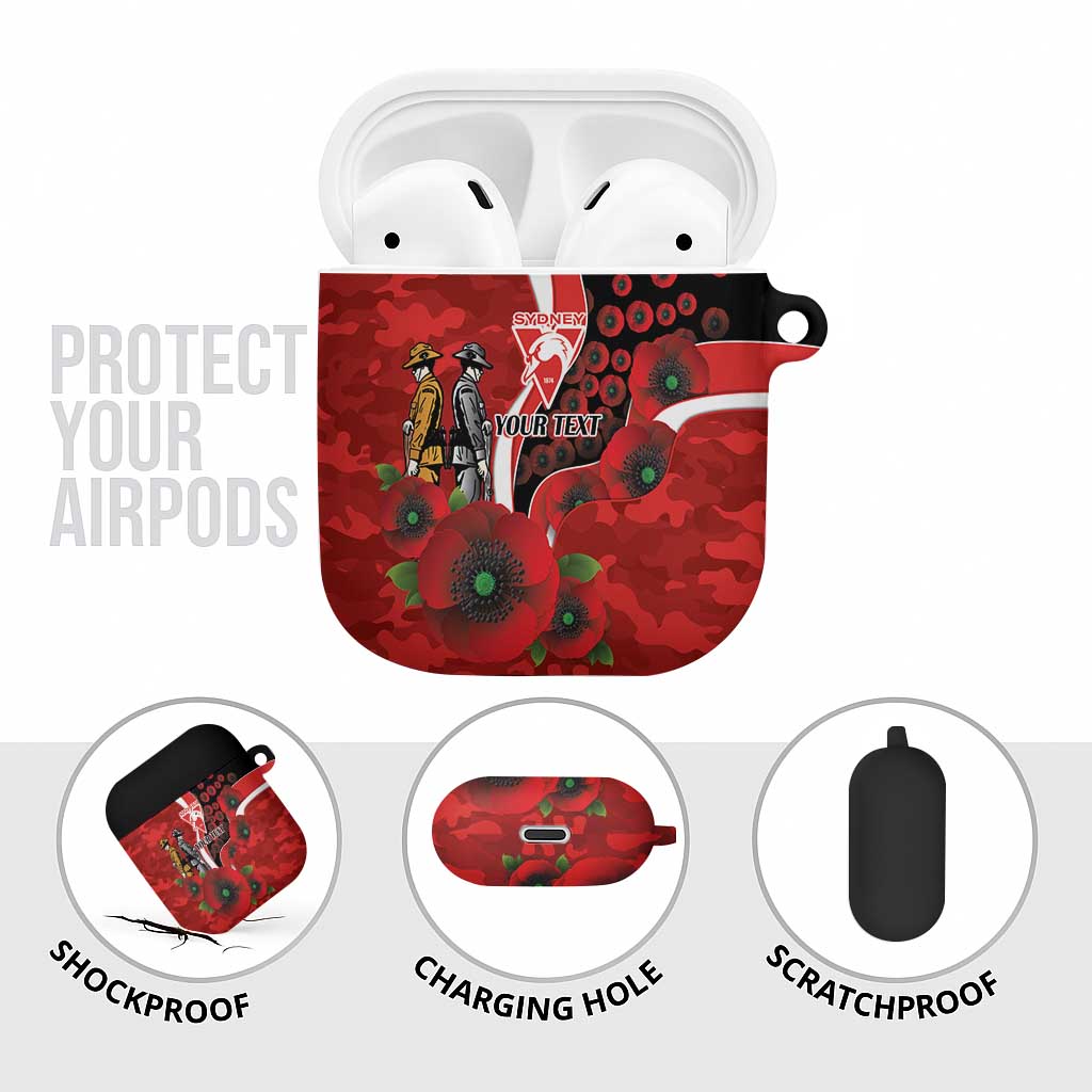 Sydney Swans ANZAC Personalised AirPods Case Lest We Forget Poppy Camo