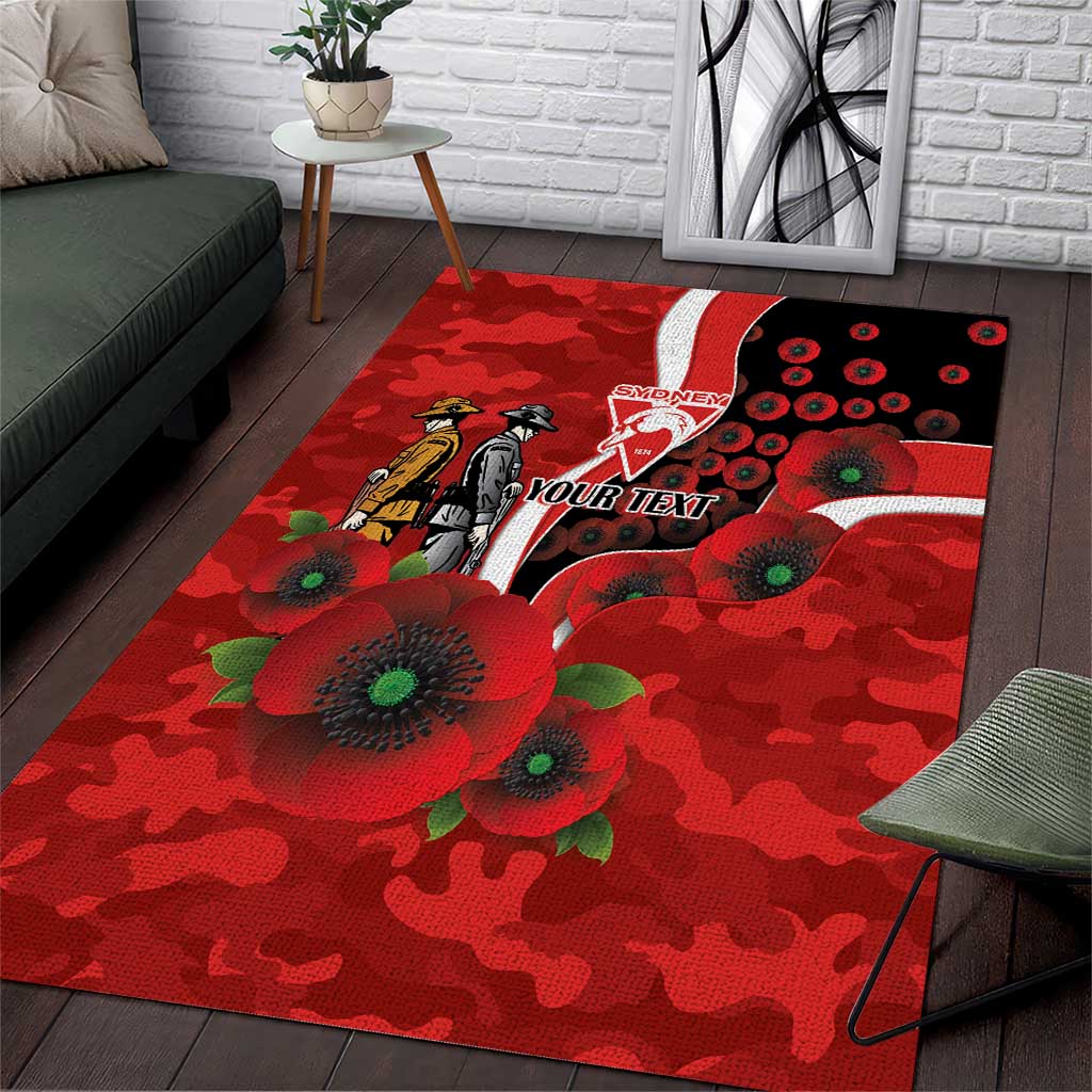Sydney Swans ANZAC Personalised Area Rug Lest We Forget Poppy Camo