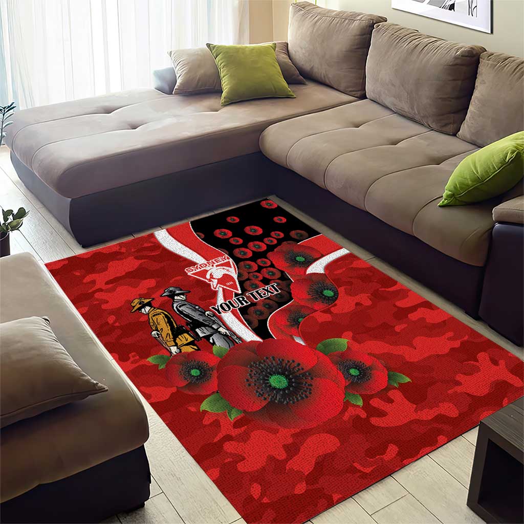 Sydney Swans ANZAC Personalised Area Rug Lest We Forget Poppy Camo