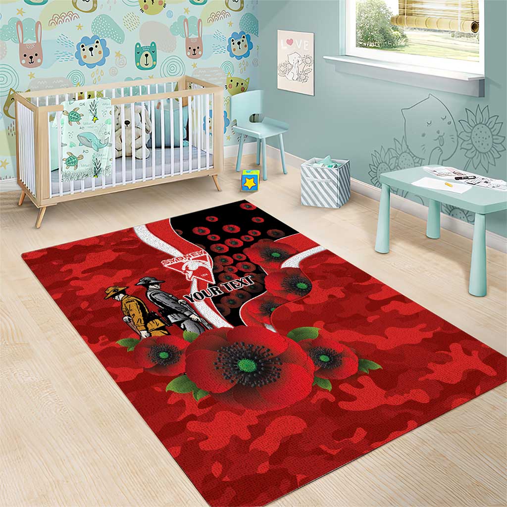 Sydney Swans ANZAC Personalised Area Rug Lest We Forget Poppy Camo
