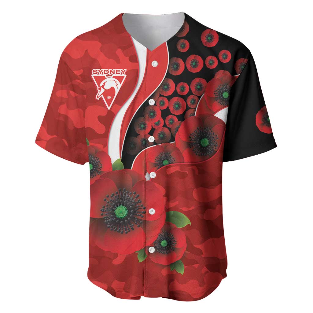 Sydney Swans ANZAC Personalised Baseball Jersey Lest We Forget Poppy Camo