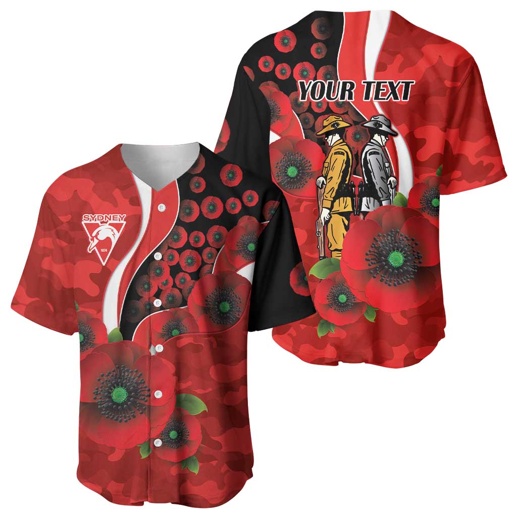 Sydney Swans ANZAC Personalised Baseball Jersey Lest We Forget Poppy Camo